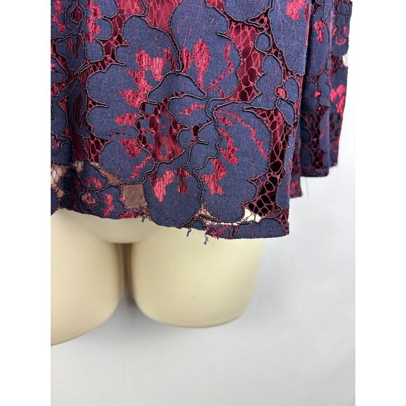 WAYF Floral Lace Choker Blouse | Women’s Small | Navy & Wine | NWT - Picture 3 of 11